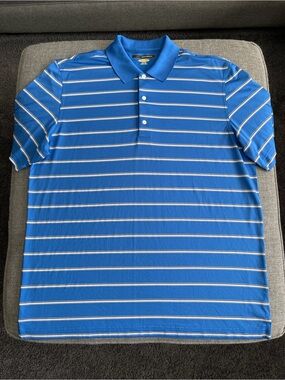 Greg Norman Collection Blue and White Striped Polo